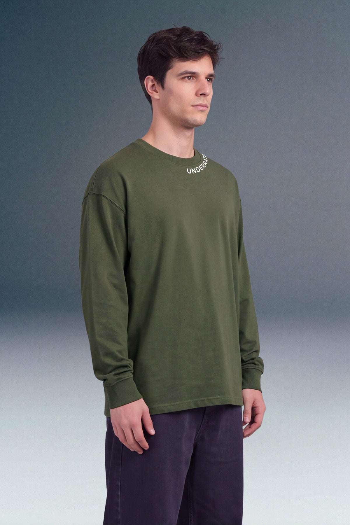 Underrated Curve Olive Green Full Sleeves Oversized T-shirt