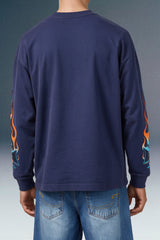 Underrated Ghost Flame Blue Full Sleeves Oversized T-shirt