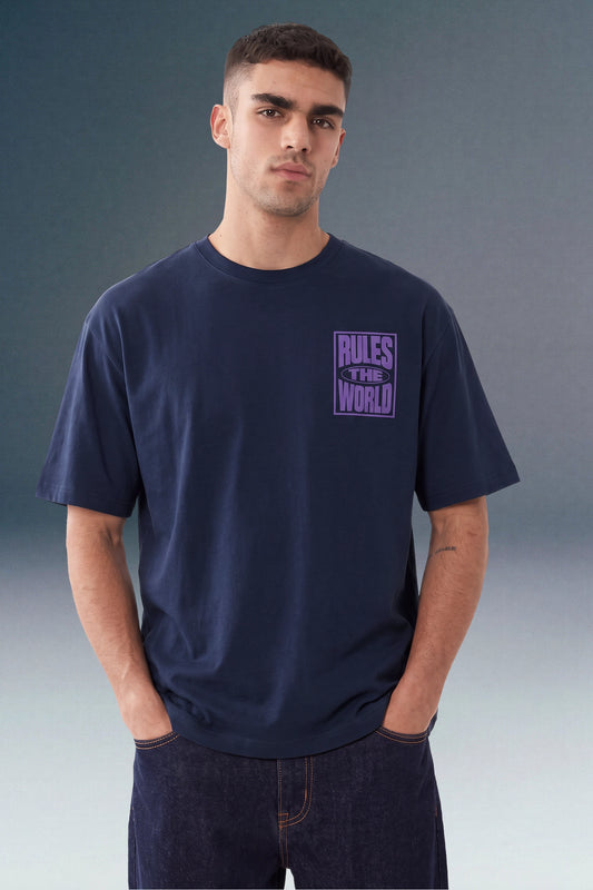 Rules The World Navy Blue Oversized T-shirt