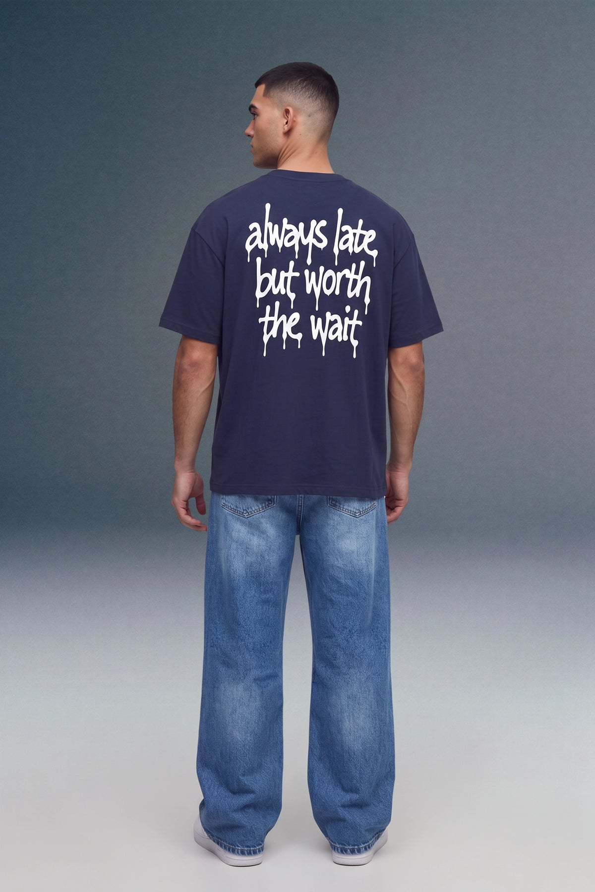 Always Late Navy Blue Oversized T-shirt