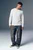 Men's White Full Sleeve T-Shirt with Dark Grey Baggy Cargo Jeans — Streetwear Outfit | Underrated Club