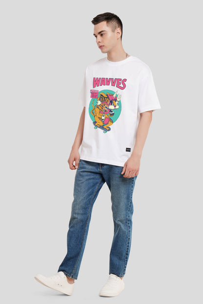 Wavves White Printed T-Shirt Men Oversized Fit