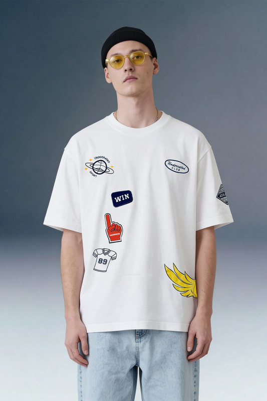 Varsity Patch White Oversized T-shirt Men