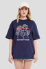 Partner N Crime Navy Blue Printed T-Shirt Women Oversized Fit