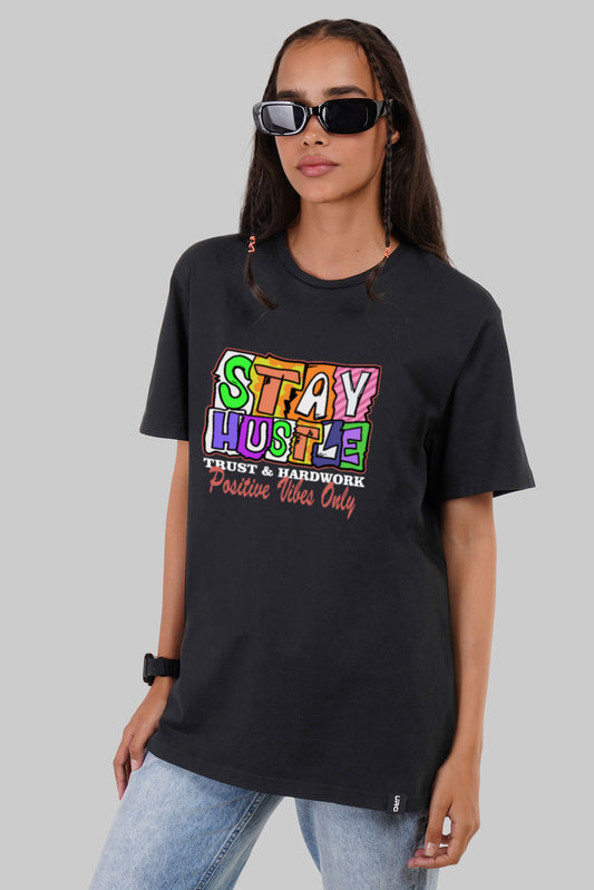 Stay Hustle Black Boyfriend Fit T-Shirt Women