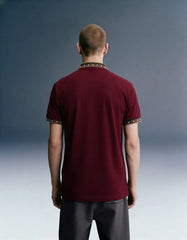 Maroon Patchwork Collar Polo T-Shirt