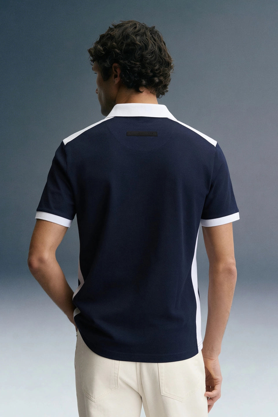 Navy Blue Colourblocked Polo T-Shirt