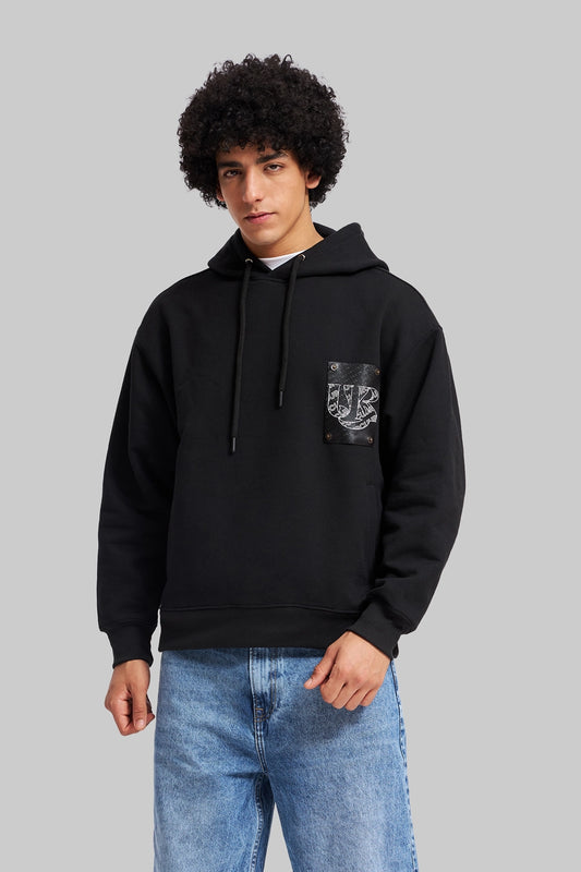 Black Leather Embossed Hoodie