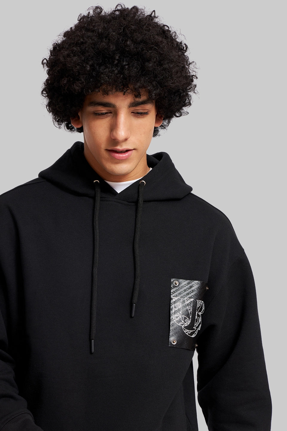 Black Leather Embossed Hoodie