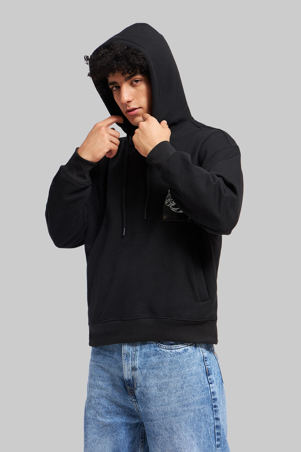 Black Leather Embossed Hoodie