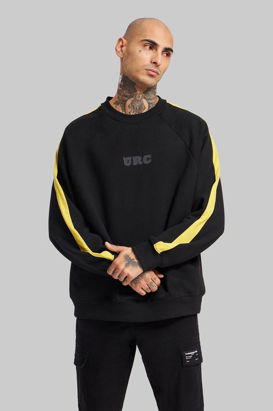 Printed Sleeves Black Raglan Sweatshirt