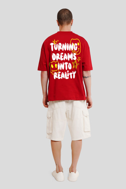 Turning Dreams Into Reality Red Printed T-Shirt Men Baggy Fit