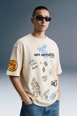 Not Antisocial Light Beige Oversized T-shirt Men