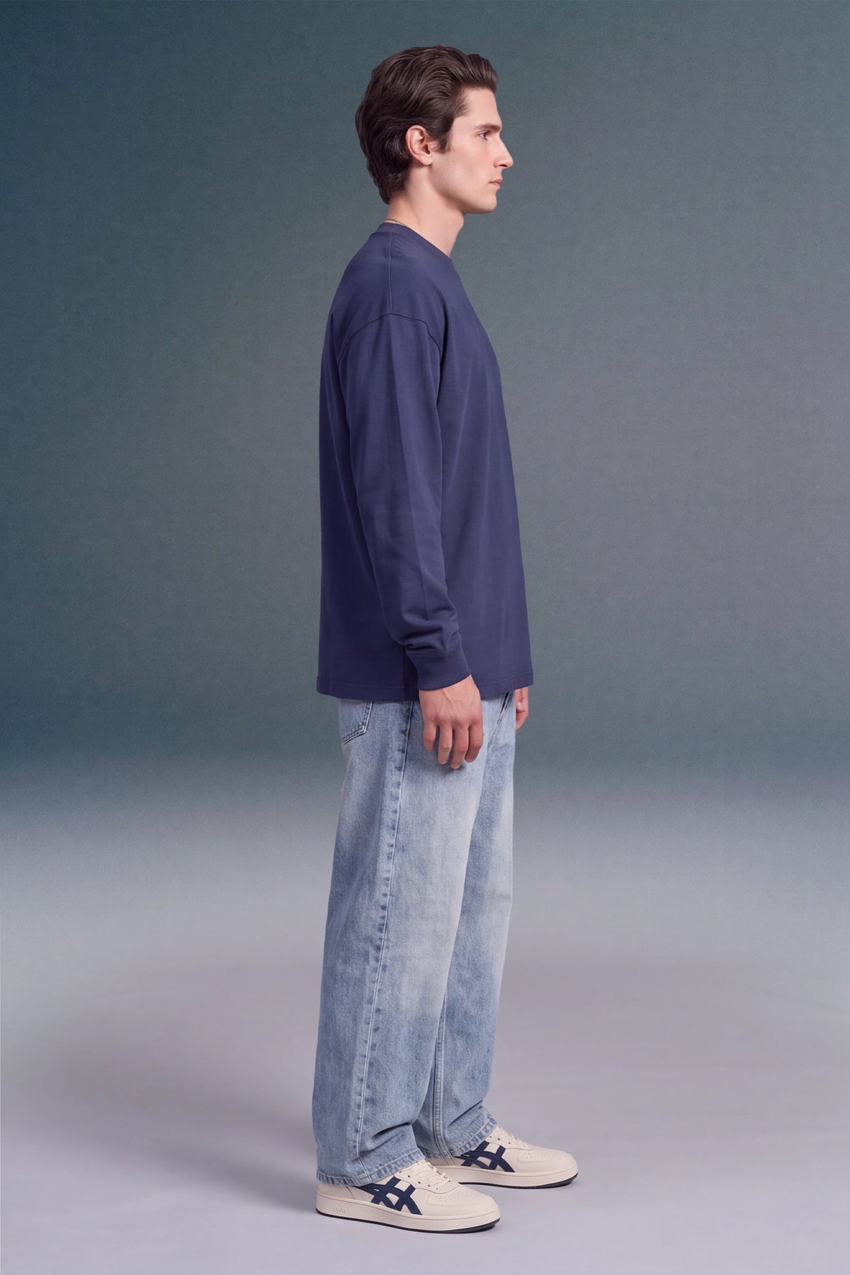 Underrated Curve Navy Blue Full Sleeves Oversized T-shirt