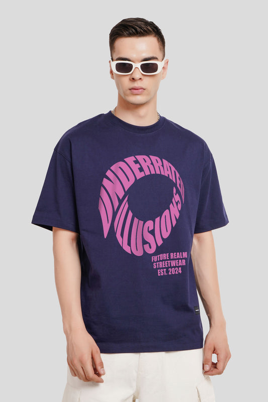 Underrated Illusions Navy Blue Printed T-Shirt
