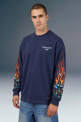 Underrated Ghost Flame Blue Full Sleeves Oversized T-shirt