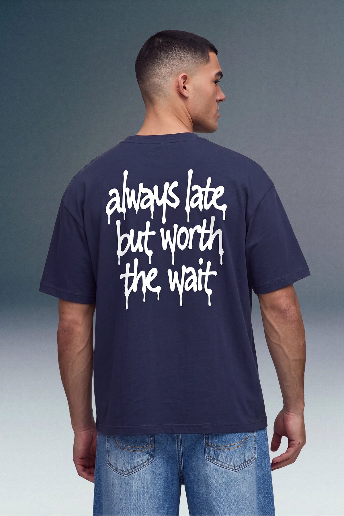 Always Late Navy Blue Oversized T-shirt