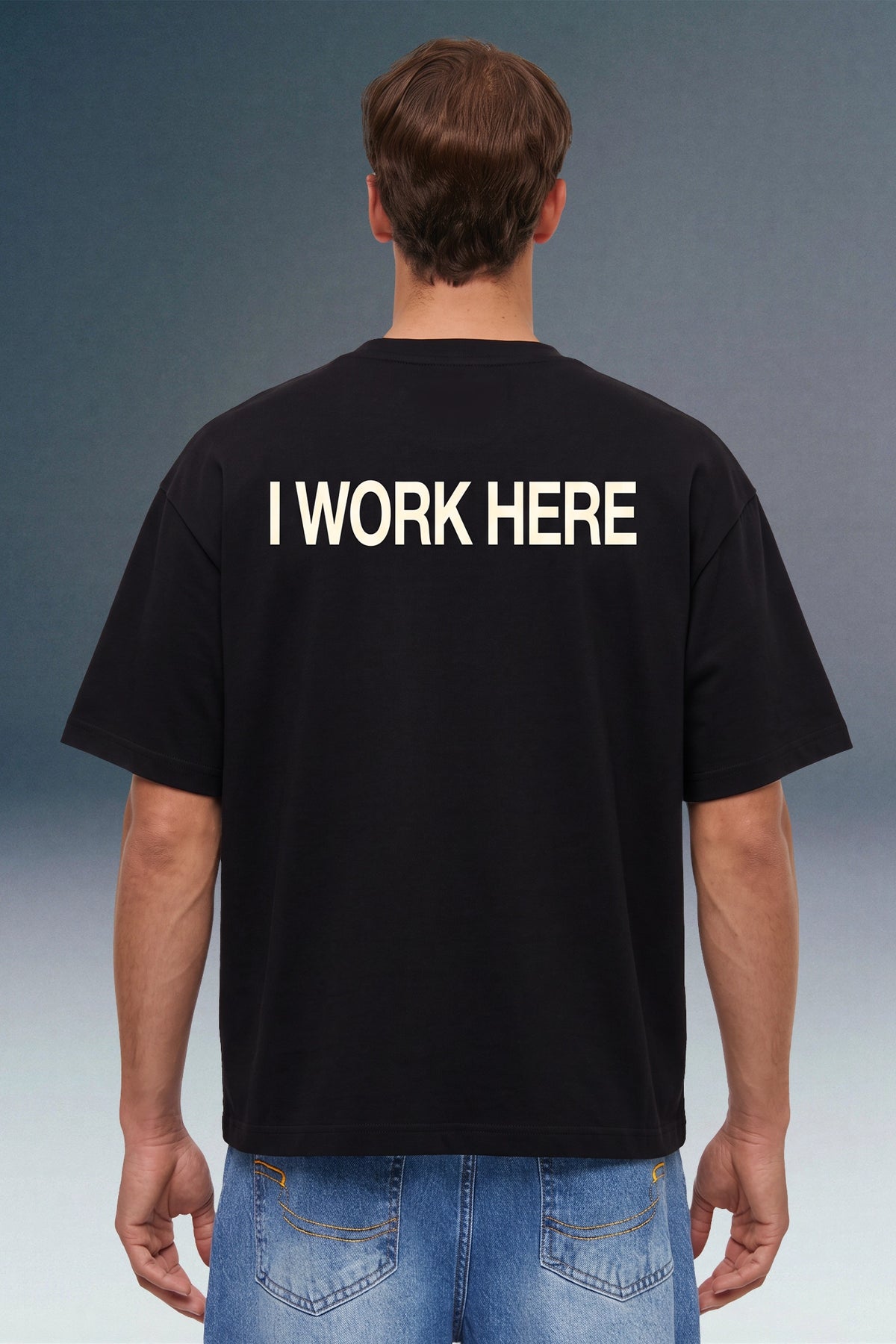 I Work Here Black Oversized T-shirt
