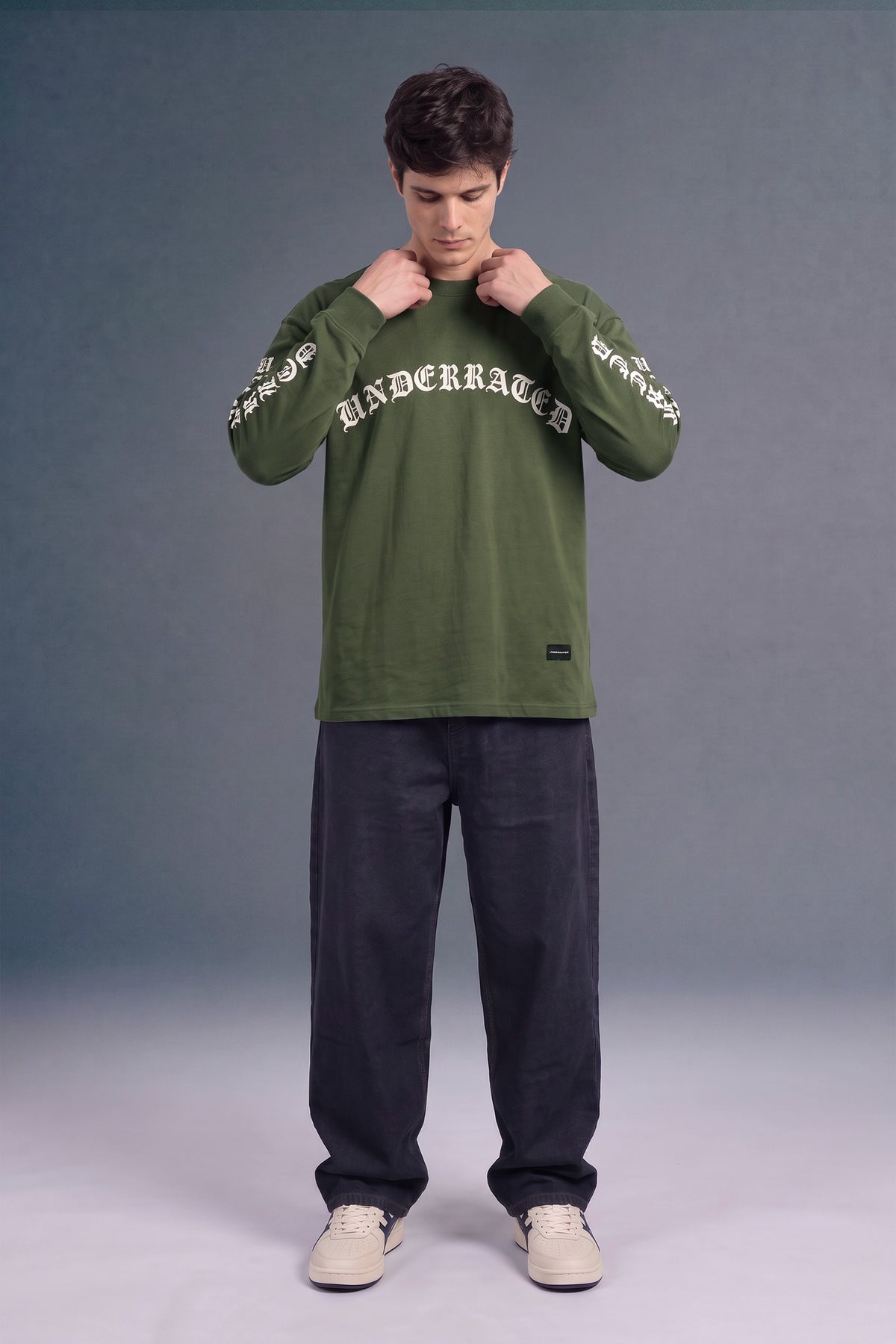Underrated Gothic Olive Green Full Sleeves Oversized T-shirt