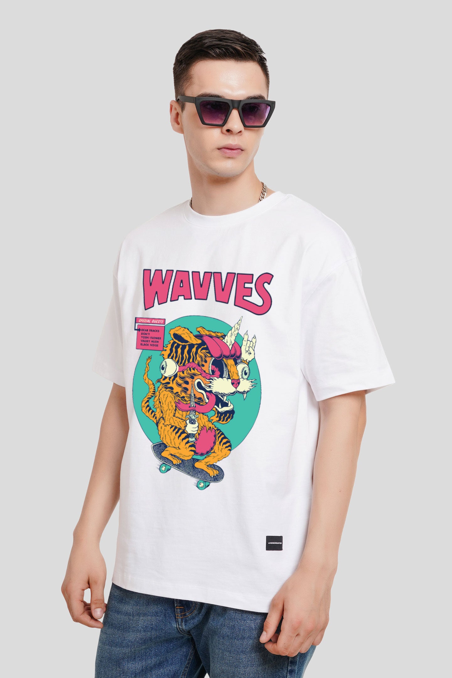 Wavves White Printed T-Shirt Men Oversized Fit