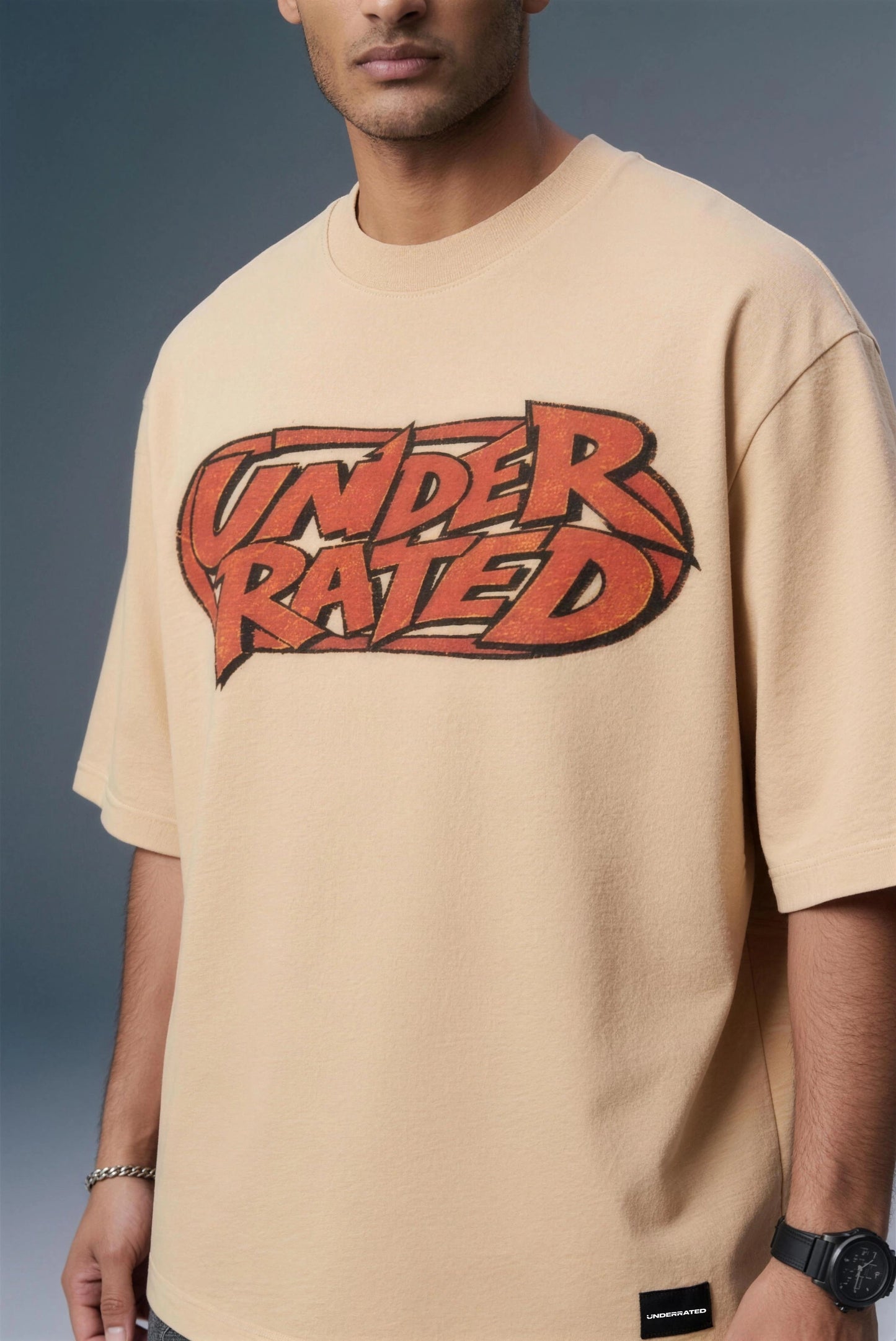 Underrated Comic Beige Oversized T-shirt