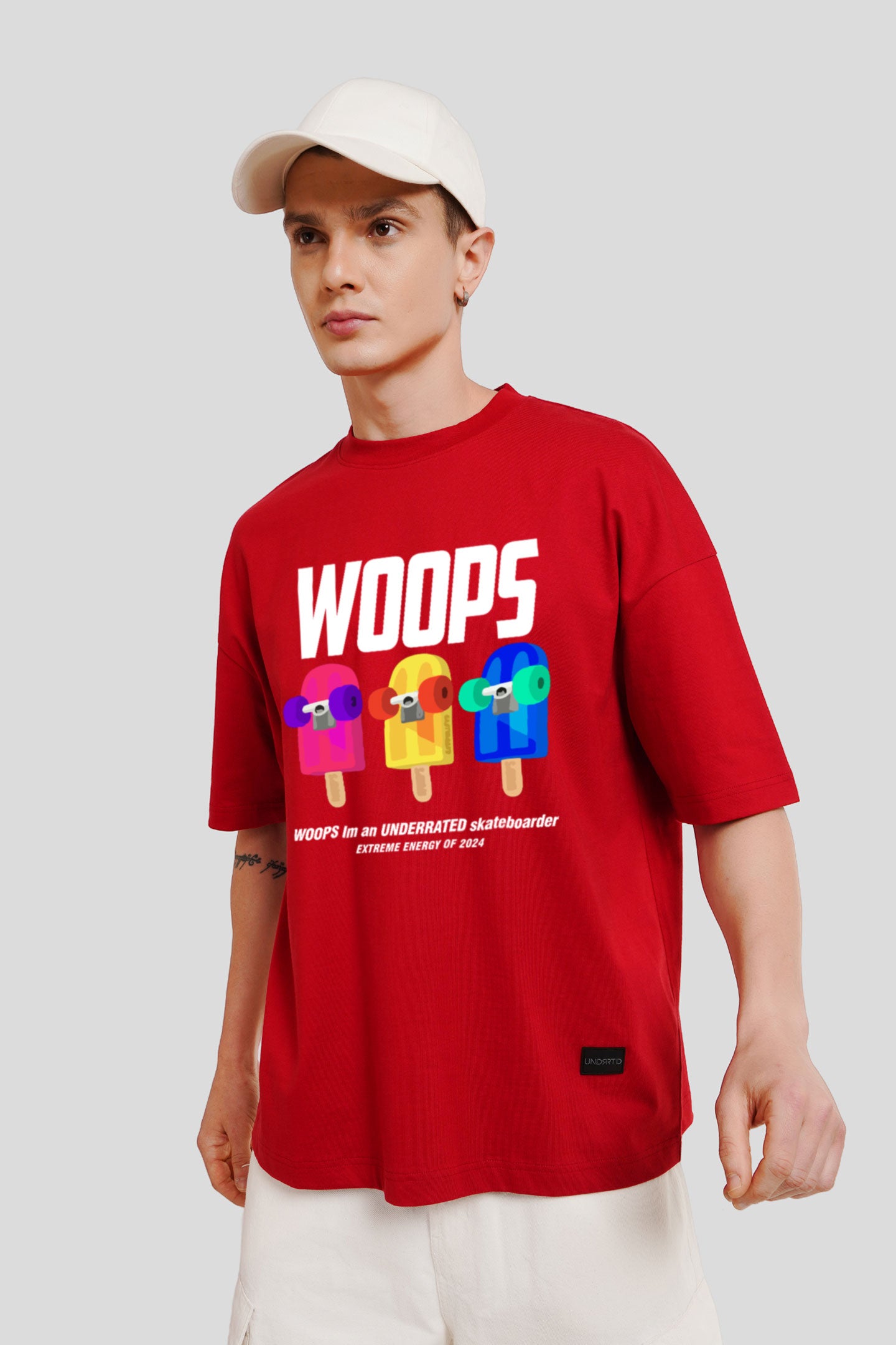 Woops Red Printed T-Shirt Men Baggy Fit