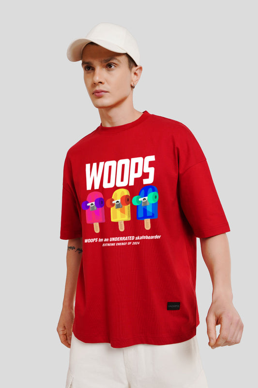 Woops Red Printed T-Shirt Men Baggy Fit