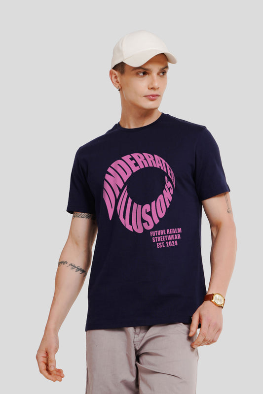 Underrated Illusions Navy Blue Printed T-Shirt
