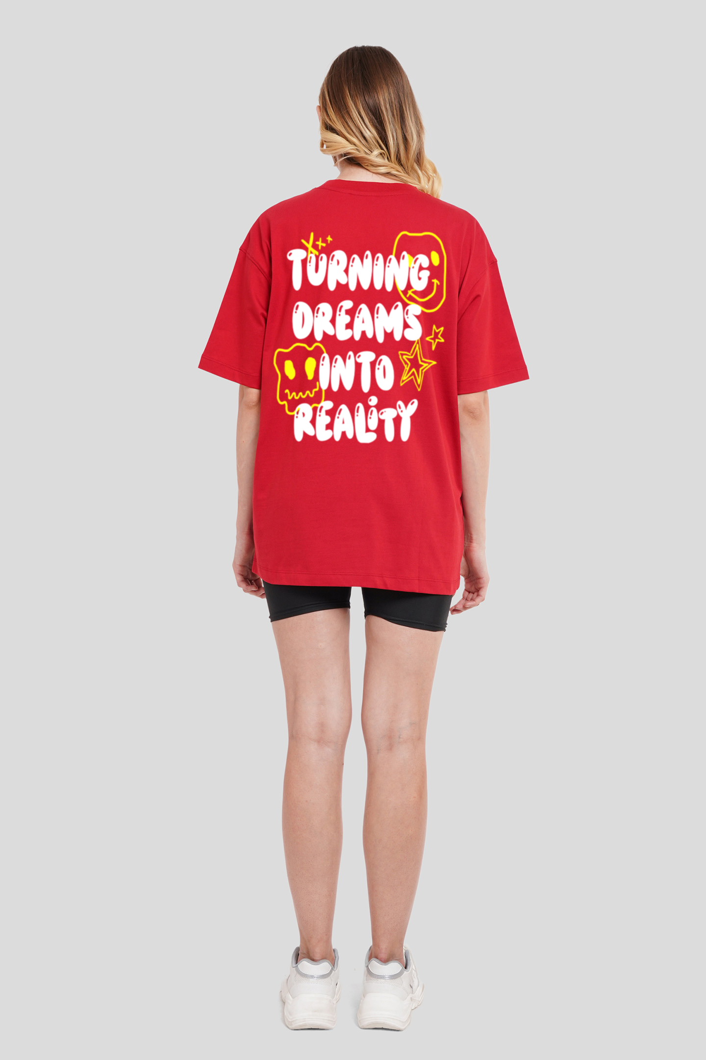 Turning Dreams Into Reality Red Printed T-Shirt Women Oversized Fit
