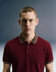 Maroon Patchwork Collar Polo T-Shirt
