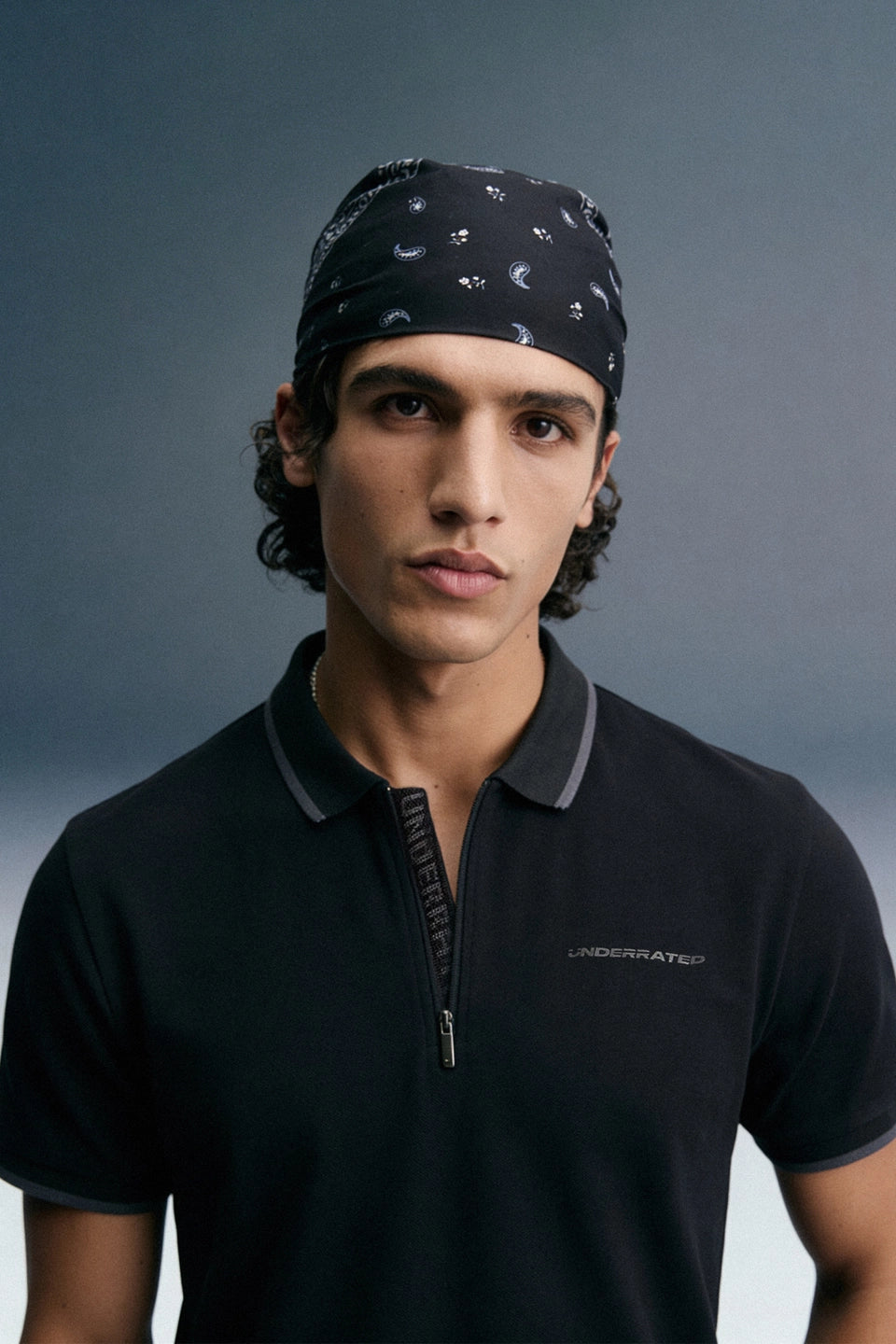 Black Zipper Placket Polo T-Shirt