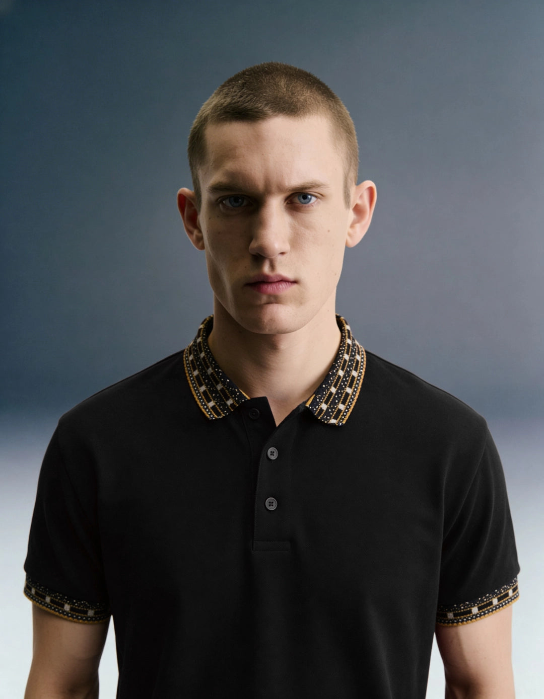 Black Patchwork Collar Polo T-Shirt
