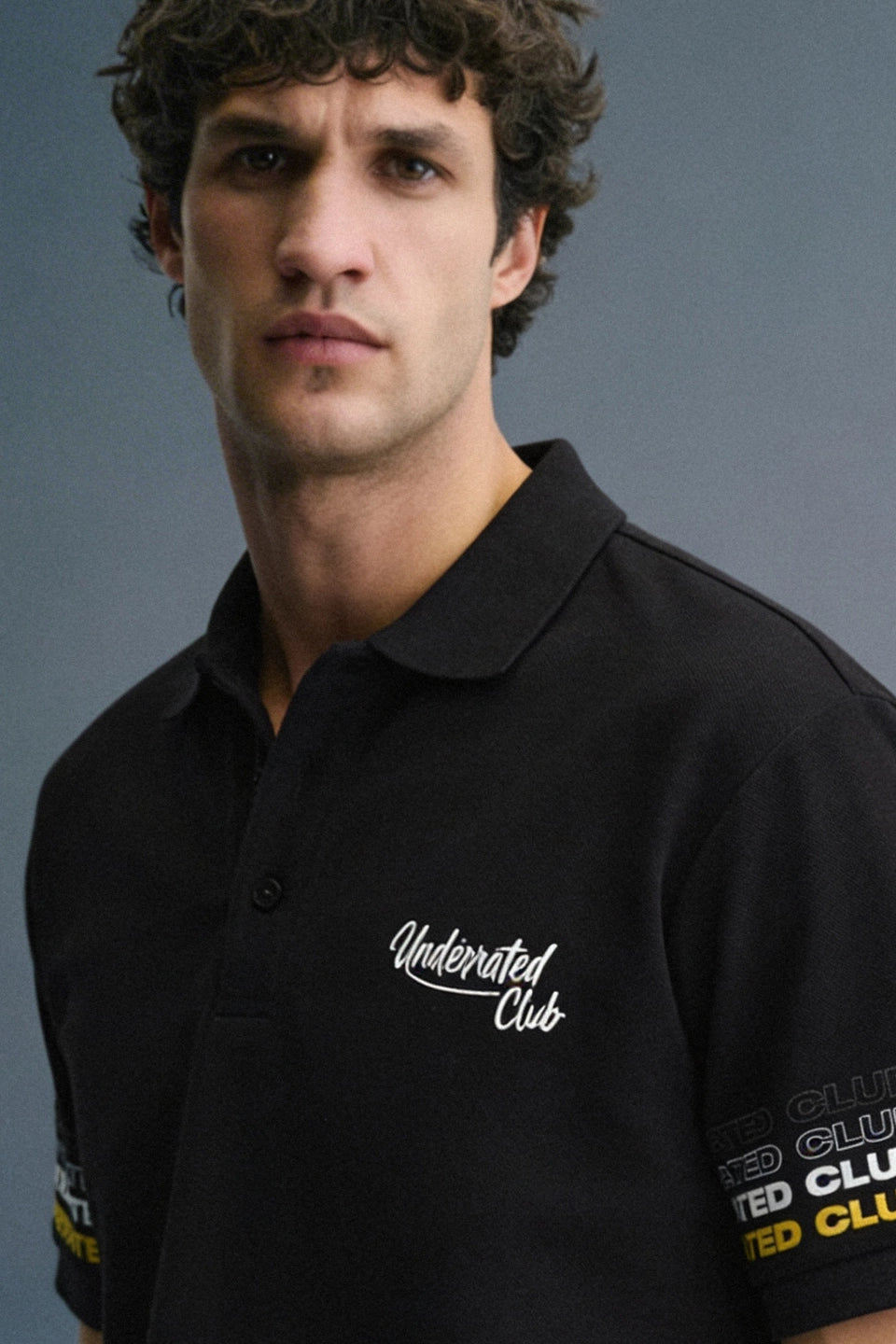 Black Sleeve Logo Print Polo T-Shirt