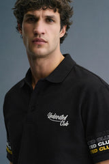 Black Sleeve Logo Print Polo T-Shirt