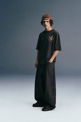 Tiger Eye Black Embroidered Oversized T-shirt Men