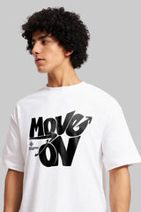 Move On White Oversized Fit T-Shirt Men Pic 3
