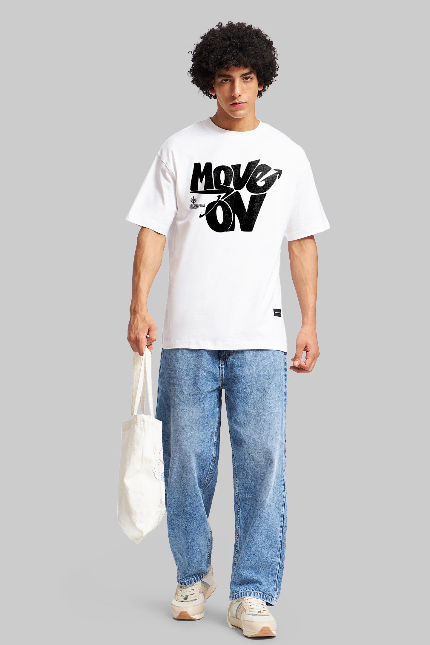 Move On White Oversized Fit T-Shirt Men Pic 4
