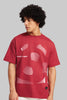 Scratched Red Oversized Fit T-Shirt Men Pic 3