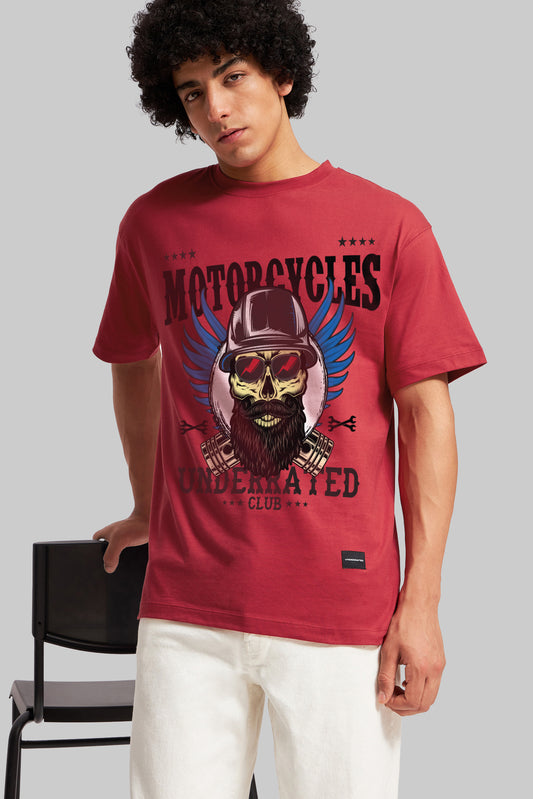 URC Motorcycles Club Red Oversized Fit T-Shirt Men Pic 1