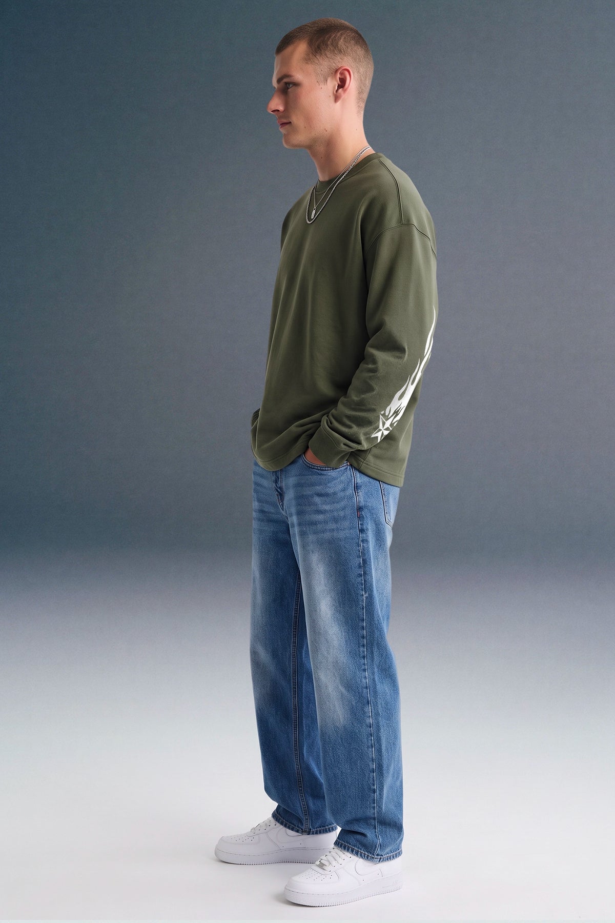 Not Surrender Olive green Full Sleeves Oversized T-shirt