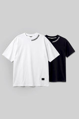 Pack of 2 Underrated Curve White Oversized & Black Regular Fit T-shirts