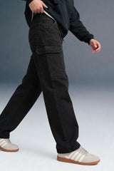 Jet Black 6-Pocket Cargo Jeans For Men - Mid Rise Relaxed Fit