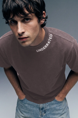 Underrated Curve Acid Wash Grey Regular Fit T-shirt