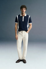 Navy Blue Colourblocked Polo T-Shirt