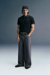 Black Zipper Placket Polo T-Shirt