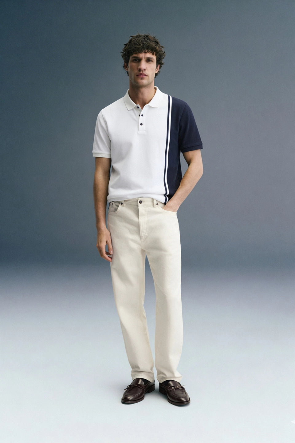 White Colourblocked Polo T-Shirt