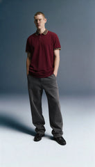 Maroon Patchwork Collar Polo T-Shirt