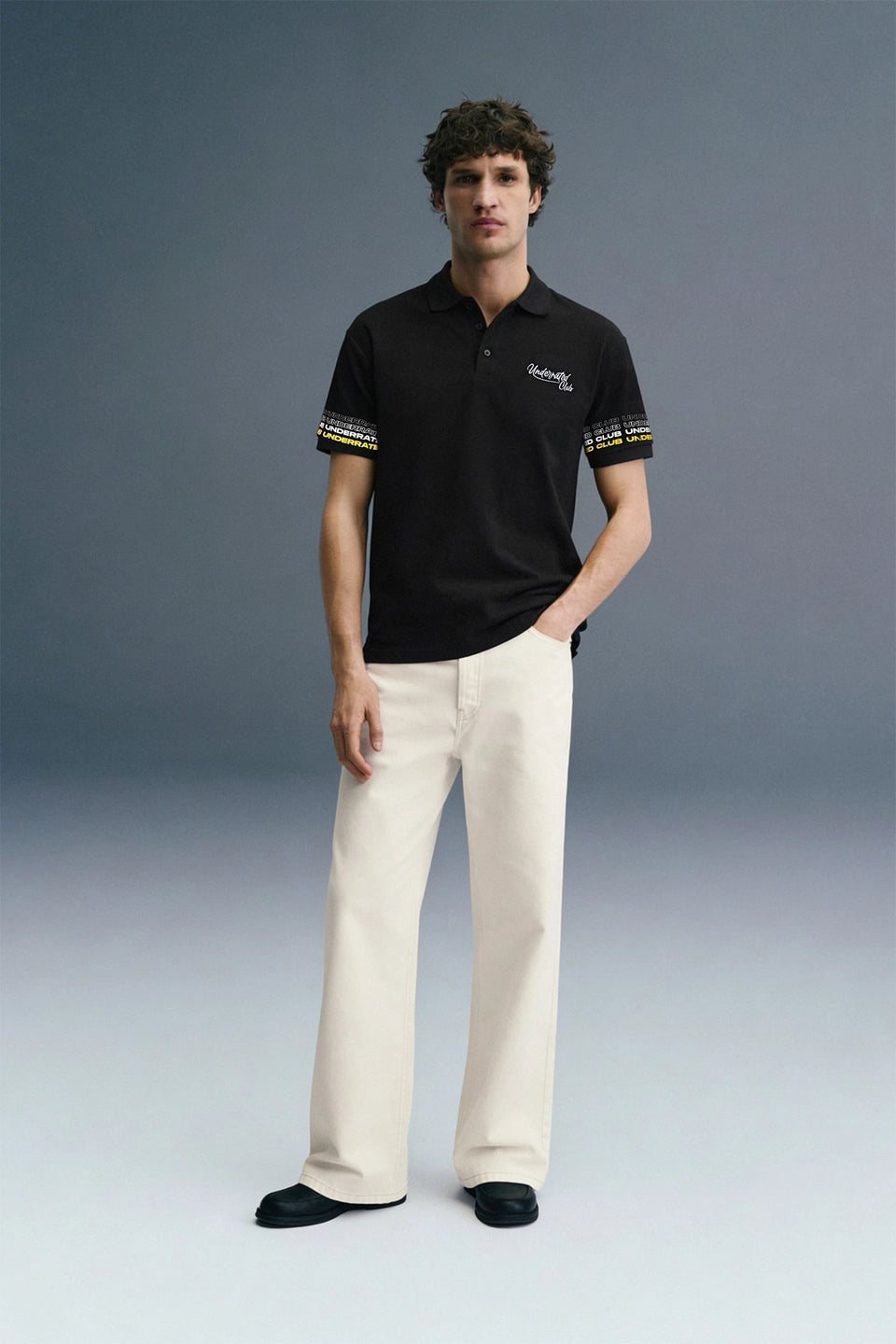 Black Sleeve Logo Print Polo T-Shirt