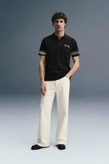 Black Sleeve Logo Print Polo T-Shirt