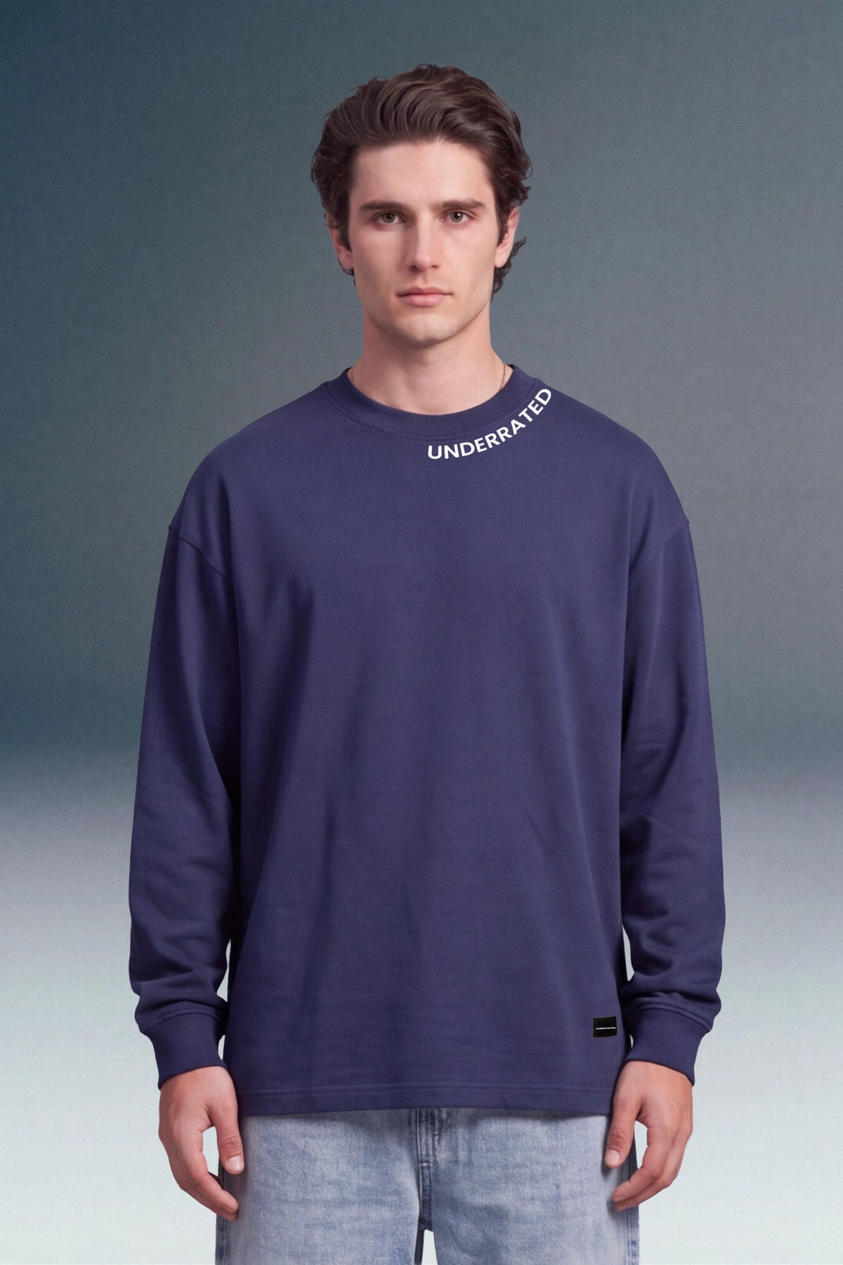 Underrated Curve Navy Blue Full Sleeves Oversized T-shirt